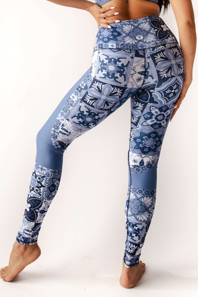 Mosaic In Blue Printed Yoga Leggings back