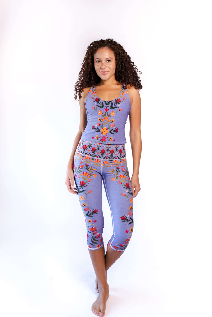 Lavender Love Printed Yoga Crops front