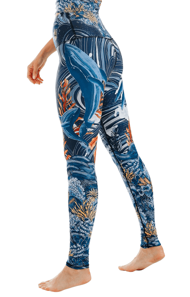 Whale Hello Printed Yoga Leggings Left Side