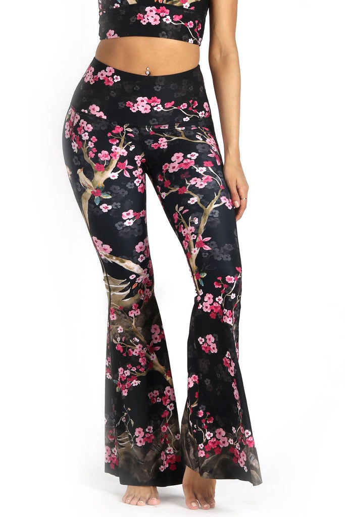 Yoga Democracy Leggings Cherry Bloomin Printed Bell Bottoms