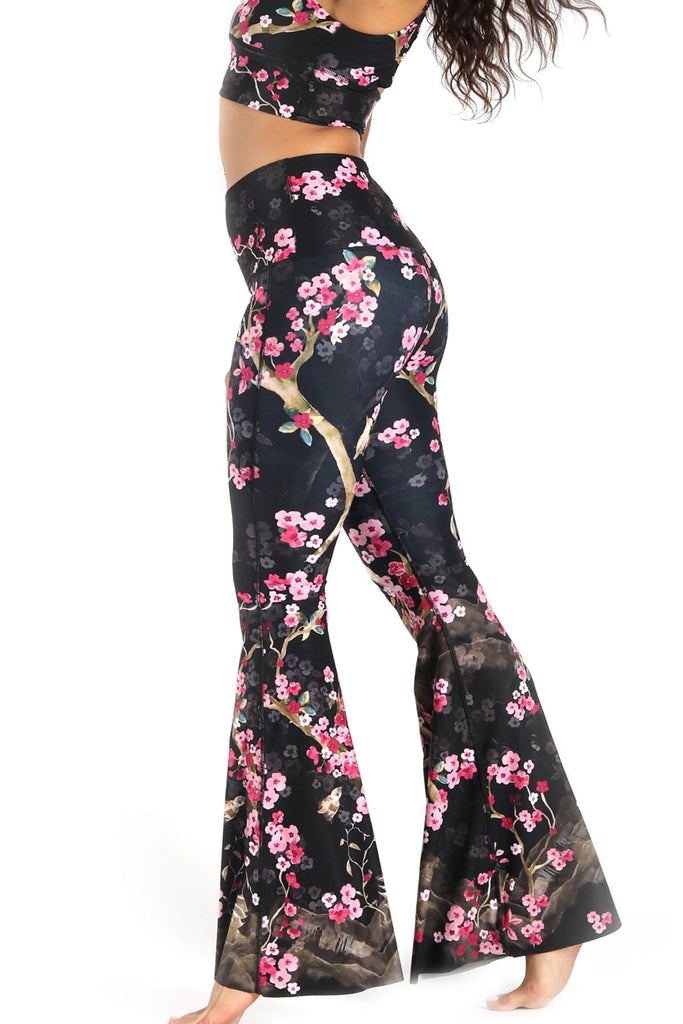 Yoga Democracy Leggings Cherry Bloomin Printed Bell Bottoms