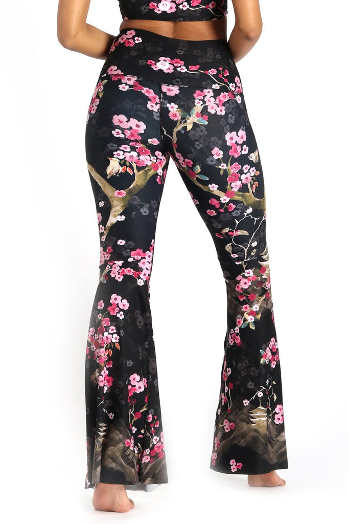 Yoga Democracy Leggings Cherry Bloomin Printed Bell Bottoms