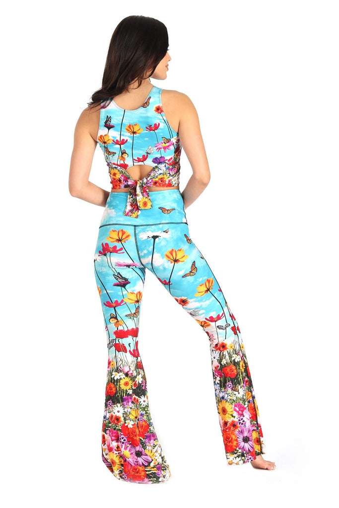 Yoga Democracy Eco-friendly bell bottoms in flower bomb print