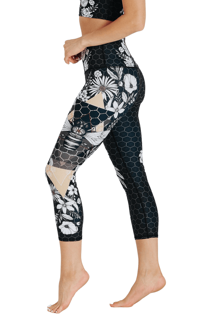 Beeloved Blackout Printed Yoga Crops Left