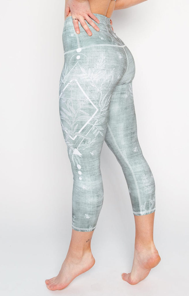 Pure Sage Printed Yoga Crops left