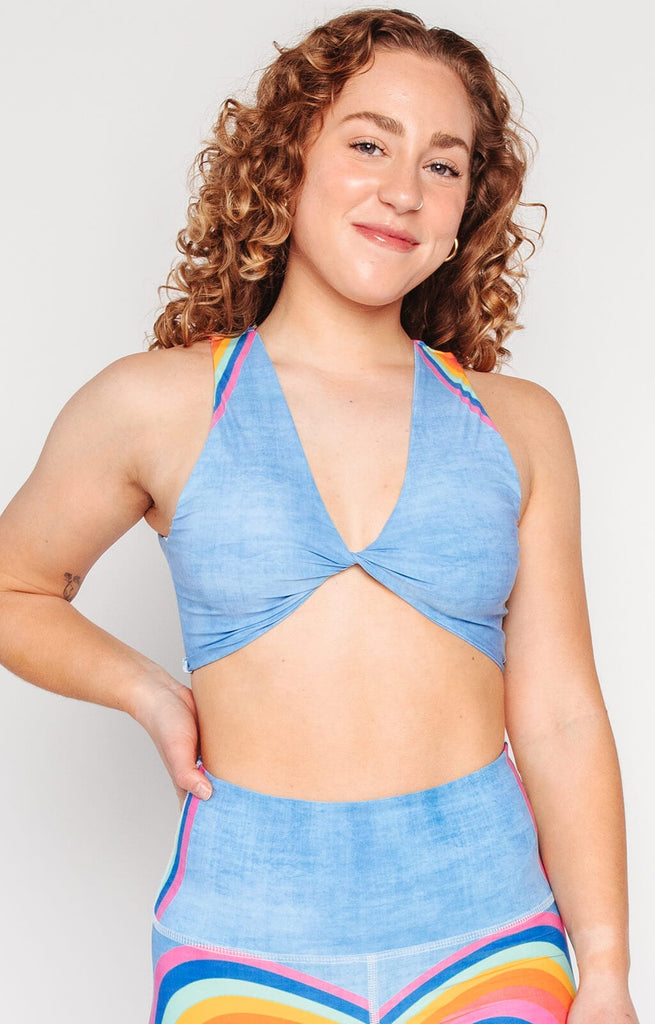 Reversible Twist Top in Rainbow Love front reverse